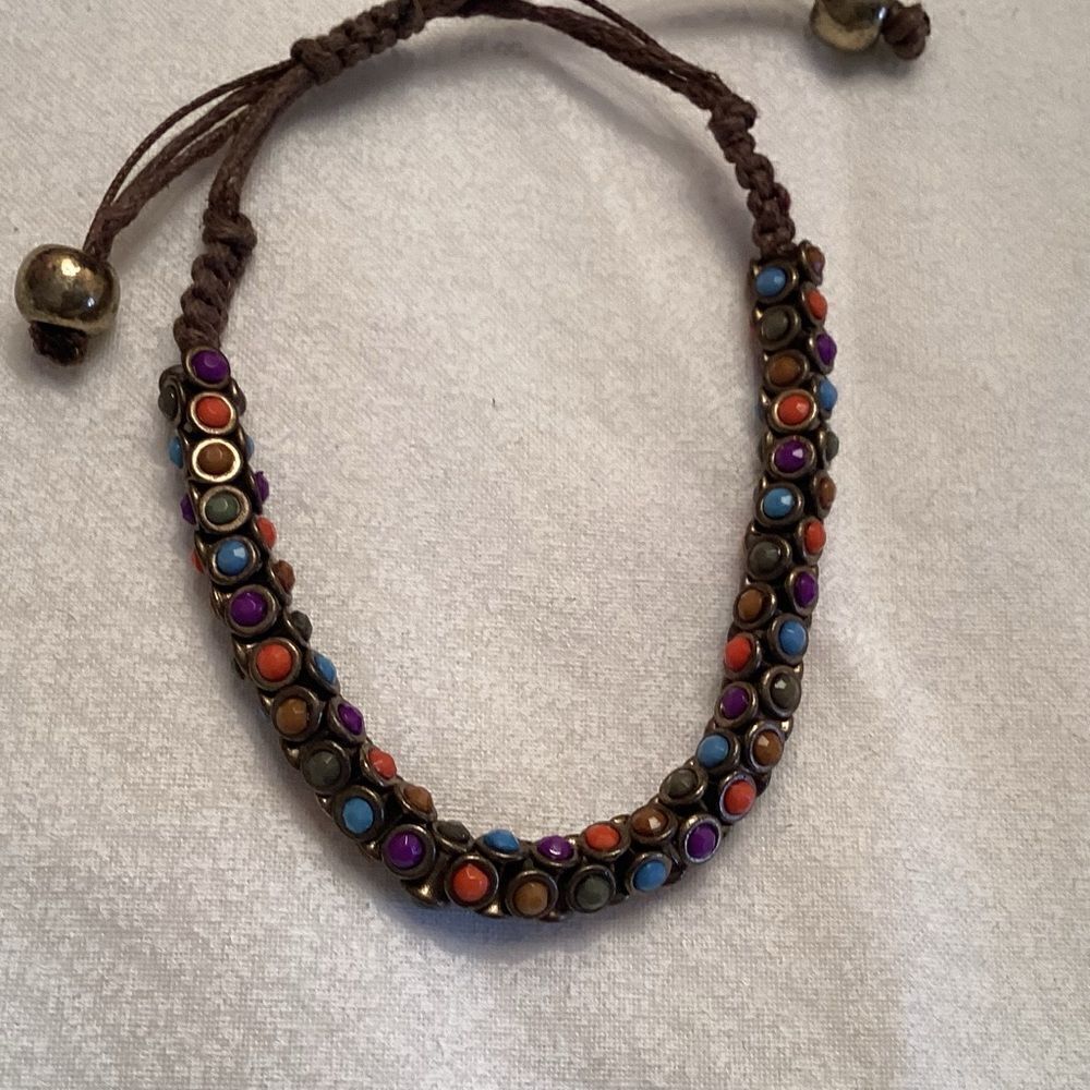 Adjustable Brown Braided Cord Beaded Bracelet